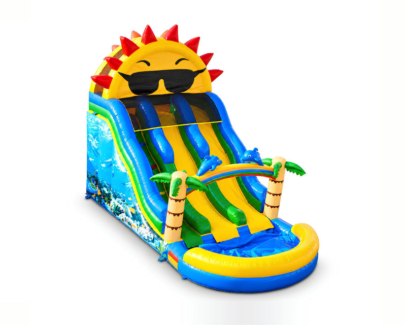 Toboggan Aquatique Double Soleil 8 × 4,4 × 6 m, packshot sur fond blanc