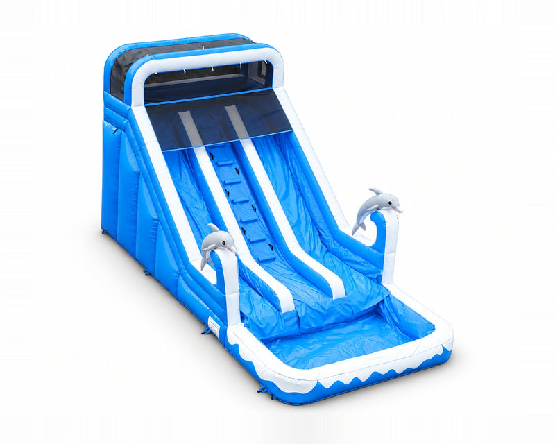 Toboggan Aquatique Double Bleu 8 × 4 × 5 m, packshot sur fond blanc
