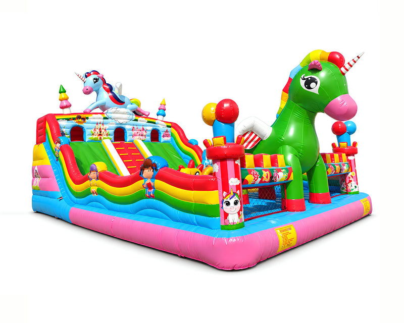 Aire de jeux Géante Licorne Arc-en-ciel 7 × 14 m, packshot sur fond blanc